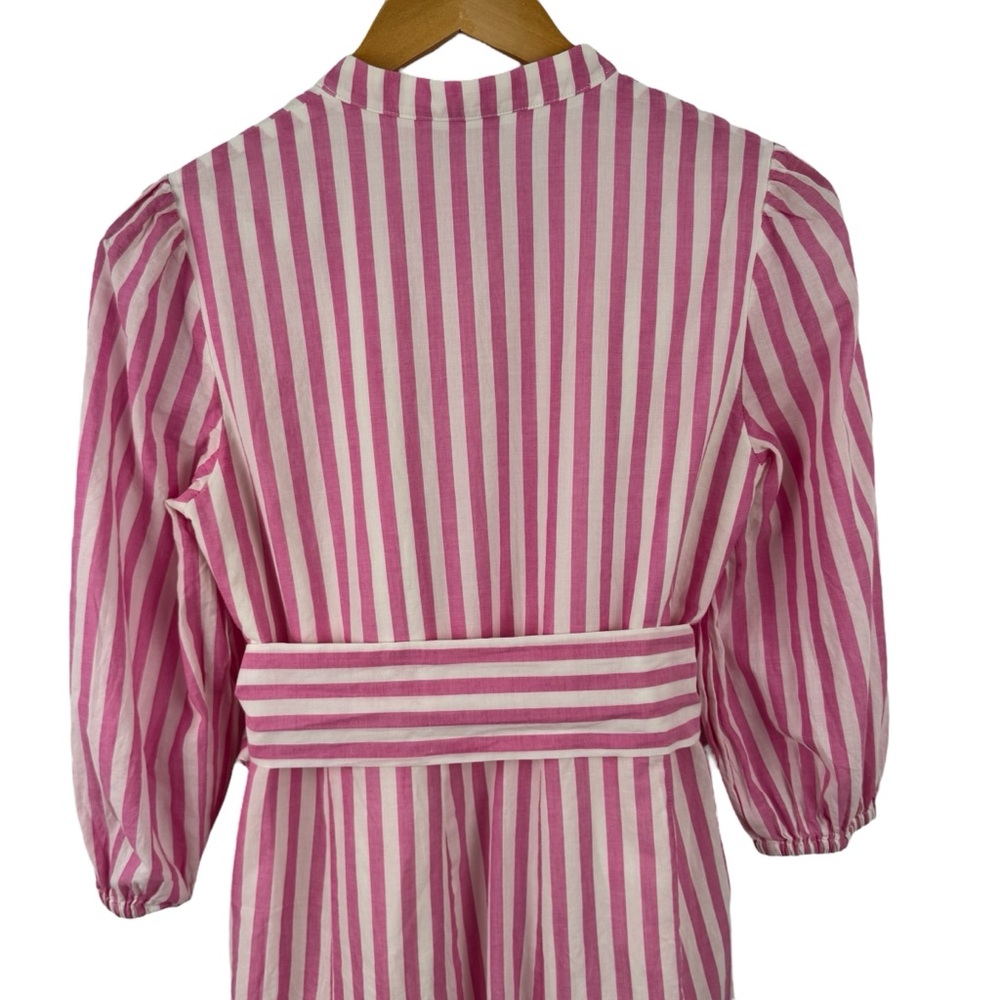 BODEN Puff Sleeve Cotton Pink White Striped Dress Button Down Ruffle Hem SZ 2 - Picture 12 of 16